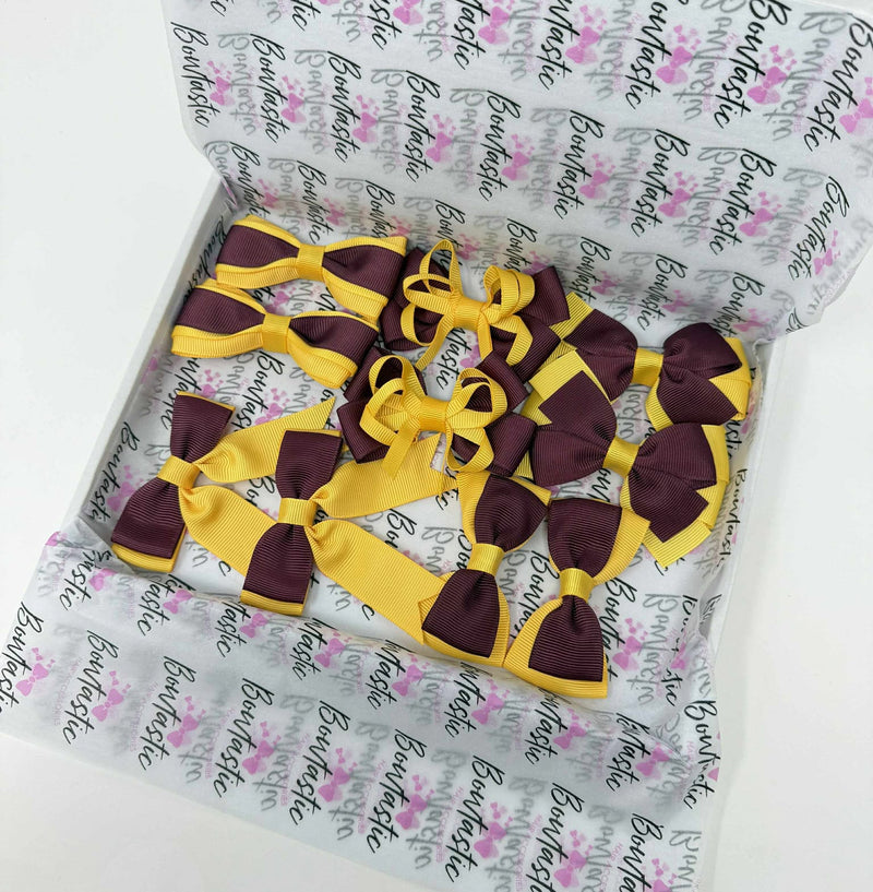 School Bundle - 10 Items - Matching Pairs - Burgundy & Yellow Gold - Clips