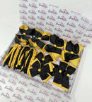 School Bundle - 5 Matching Pairs - Clips & Bobbles - Black & Yellow Gold