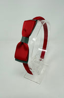 3 Inch Flat Bow Alice Band - Red & Metal Grey