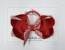 4 Inch Double Ribbon Bow Bobble Style 2 - Red & Red Gingham