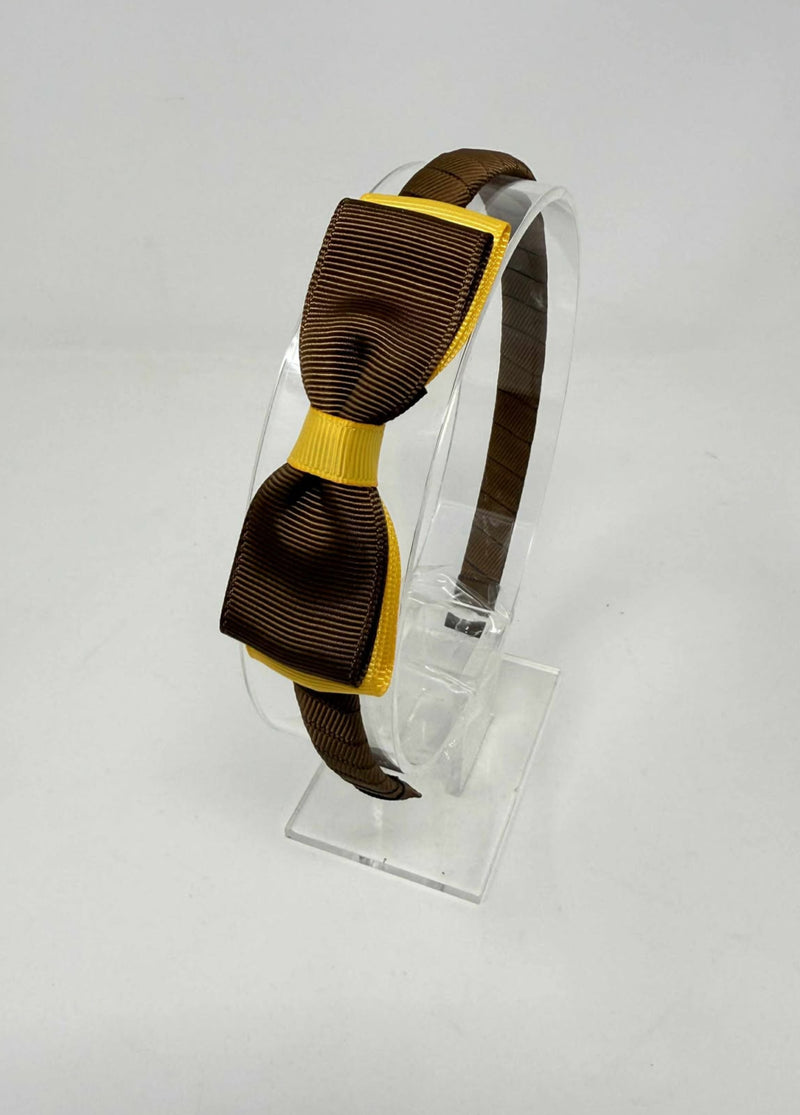 3 Inch Flat Bow Alice Band - Turftan & Yellow Gold