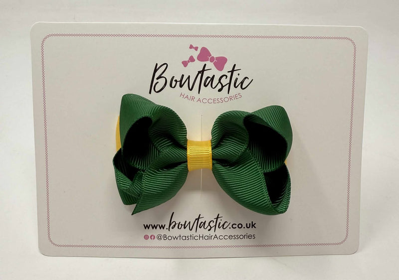 3 Inch Double Bow - Forest Green & Yellow Gold
