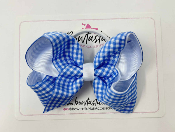 4 Inch Double Ribbon Bobble - Blue & White Gingham