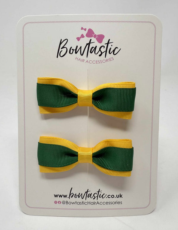 2.5 Inch Tuxedo Bow - Forest Green & Yellow Gold - 2 Pack