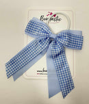 4.5 Inch Tail Bow Bobble - Bluebell & Light Blue Gingham