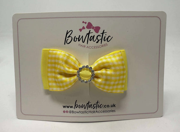 3 Inch Gem Bow - Yellow & Yellow Gingham