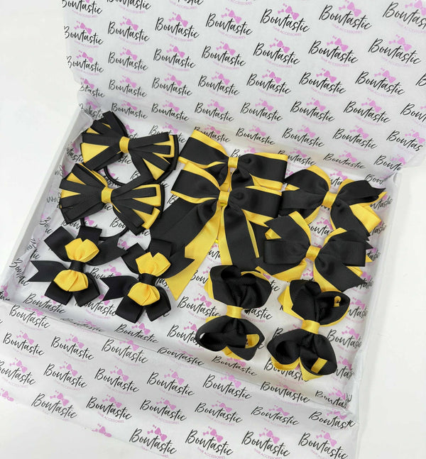 School Bundle - 10 Items - Matching Pairs - Black & Yellow Gold - Clips & Bobbles