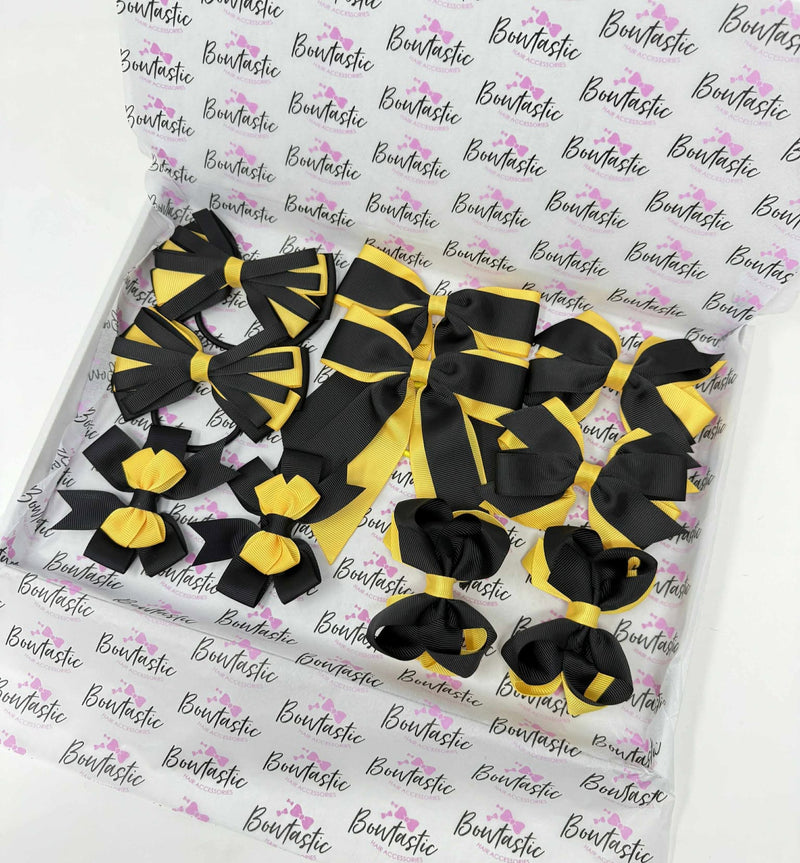 School Bundle - 10 Items - Matching Pairs - Black & Yellow Gold - Clips & Bobbles