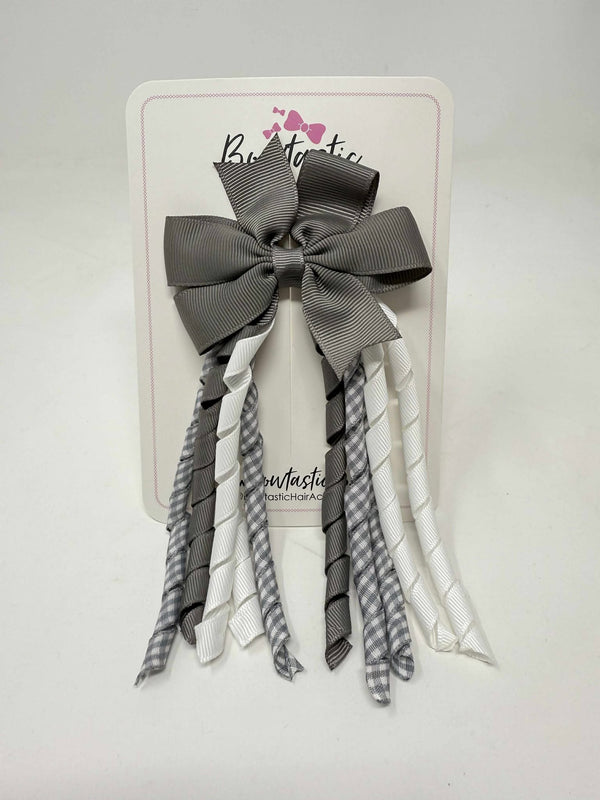 3 Inch Pinwheel Corker Bow - Metal Grey & Grey Gingham