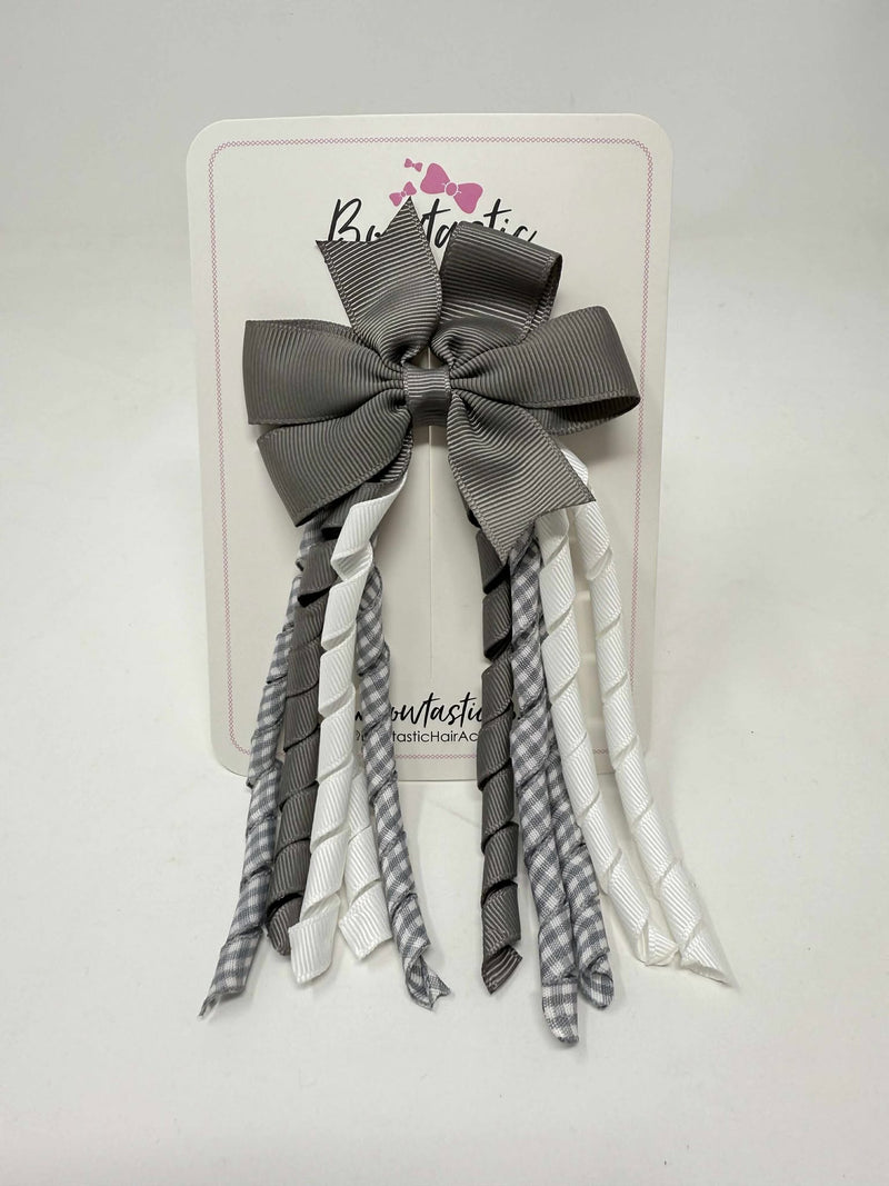 3 Inch Pinwheel Corker Bow - Metal Grey & Grey Gingham