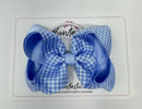 4 Inch Double Ribbon Bobble - Bluebell & Light Blue Gingham