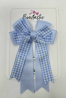 4 Inch Double Tail Bow Bobble - Bluebell & Light Blue Gingham