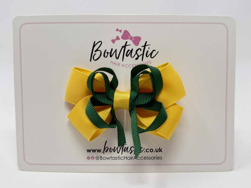 3 Inch Double Bow Style 2 - Forest Green & Yellow Gold