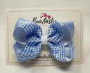 4 Inch Double Ribbon Bow - Light Blue & White Gingham