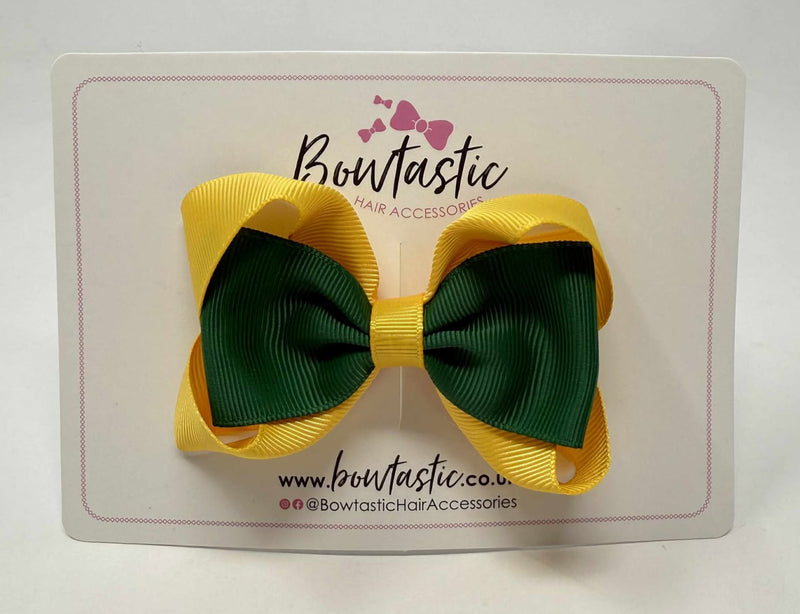 3.5 Inch Tuxedo Double Bow - Forest Green & Yellow Gold