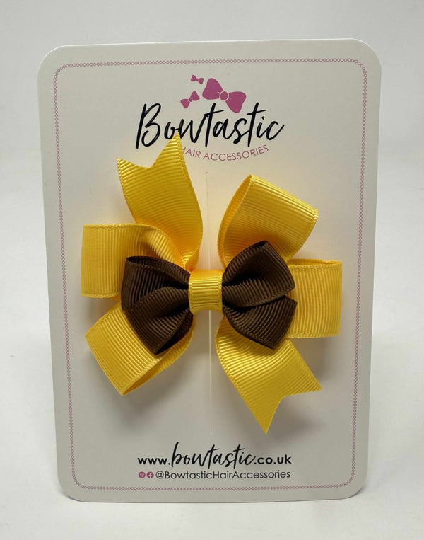 3 Inch 2 Layer Pinwheel Bow - Turftan & Yellow Gold