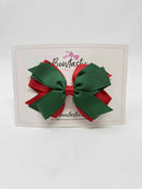 4 Inch Flat 3 Layer Bow - Forest Green & Red