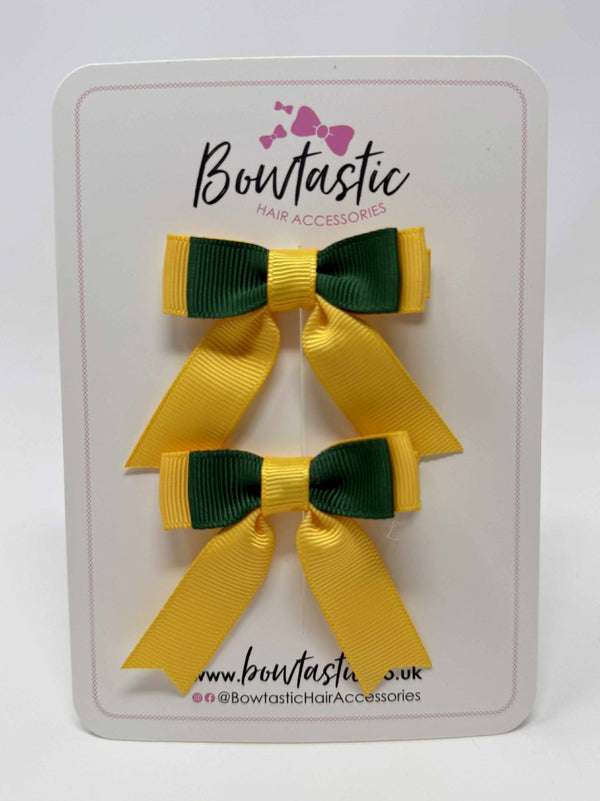 2 Inch Tail Bow - Forest Green & Yellow Gold - 2 Pack