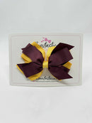 4 Inch Flat 3 Layer Bow - Burgundy & Yellow Gold