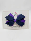 4 Inch Flat 3 Layer Bow - Navy & Purple