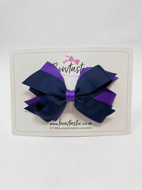 4 Inch Flat 3 Layer Bow - Navy & Purple