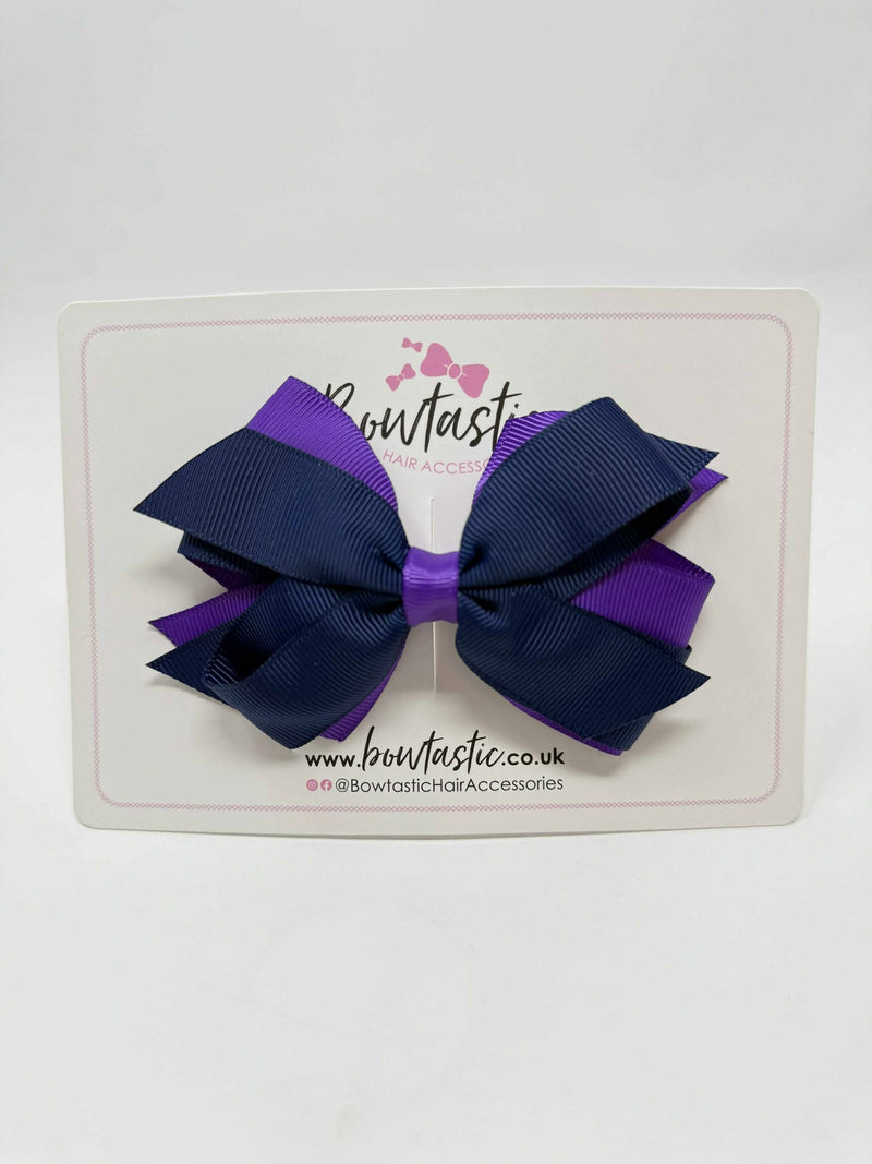 4 Inch Flat 3 Layer Bow - Navy & Purple