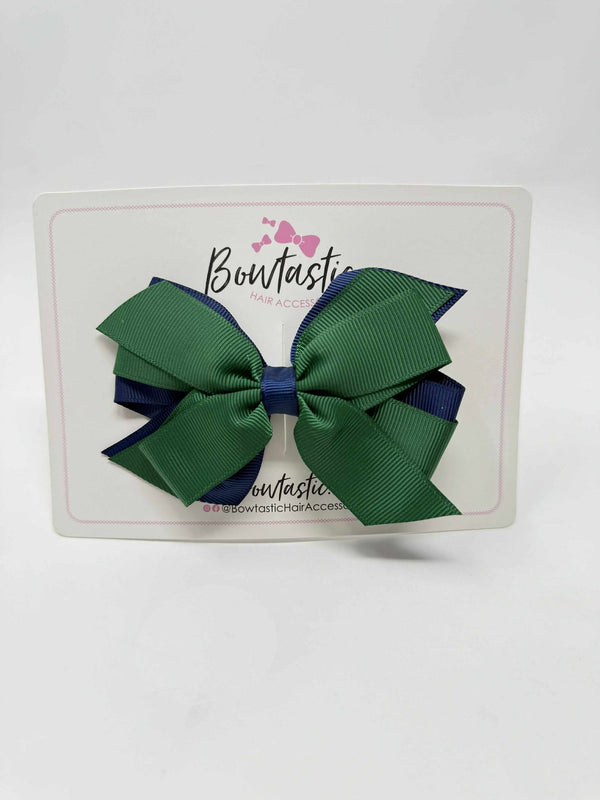 4 Inch Flat 3 Layer Bow - Forest Green & Navy