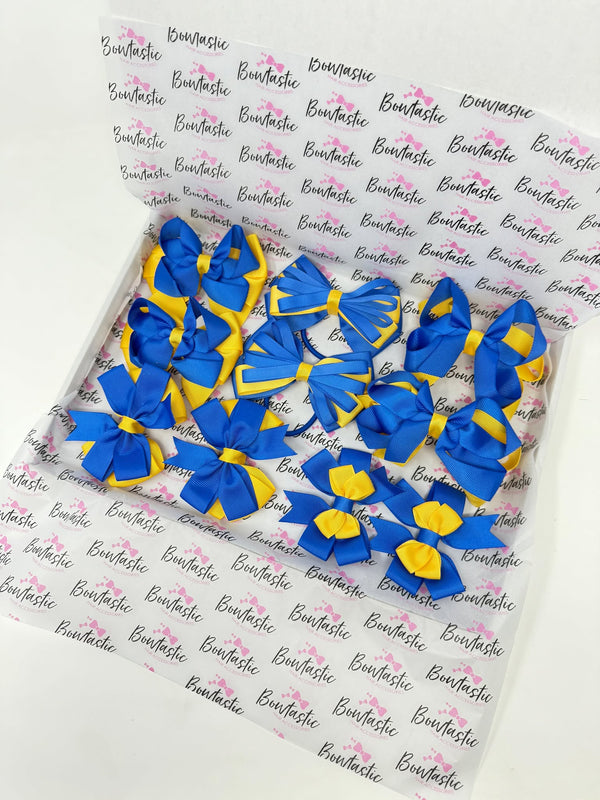 School Bundle - 10 Items - Matching Pairs - Royal Blue & Yellow Gold - Clips & Bobbles