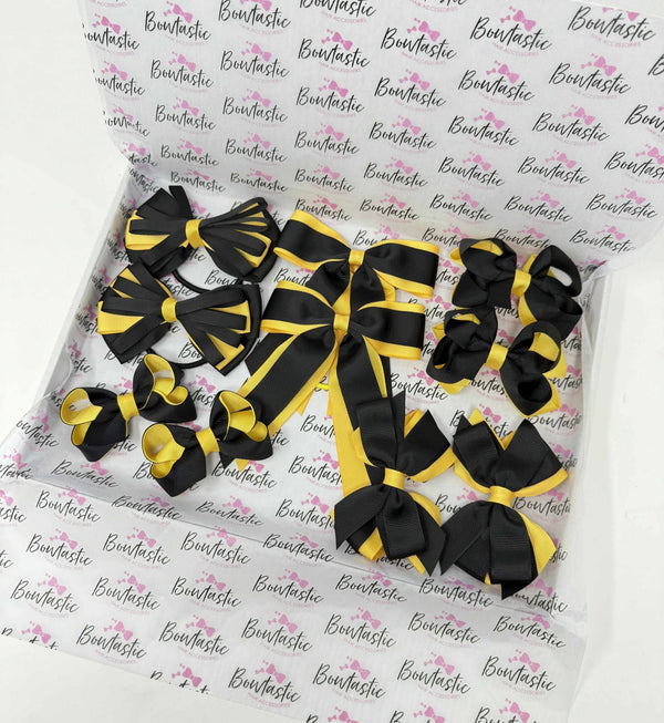School Bundle - 10 Items - Matching Pairs - Black & Yellow Gold - Clips & Bobbles