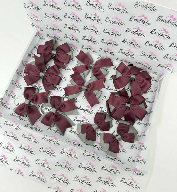 School Bundle - 10 Items - Matching Pairs - Burgundy & Metal Grey - Clips & Bobbles