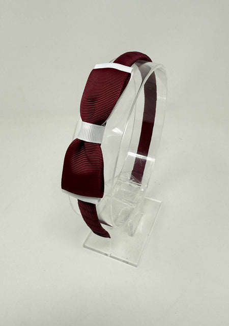 3 Inch Flat Bow Alice Band - Wine & White