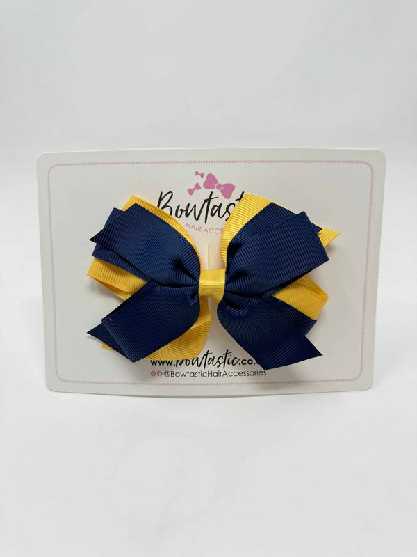 4 Inch Flat 3 Layer Bow - Navy & Yellow Gold