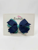 4 Inch Flat 3 Layer Bow - Navy & Jade Green
