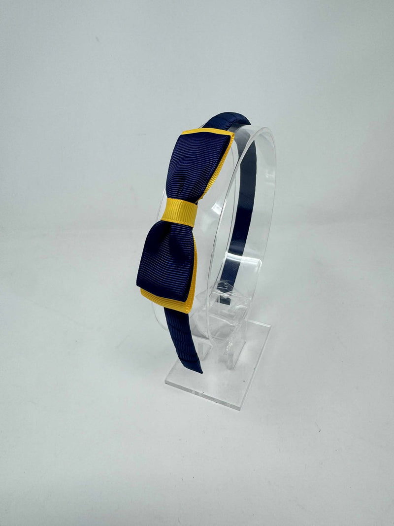3 Inch Flat Bow Alice Band - Navy & Yellow Gold