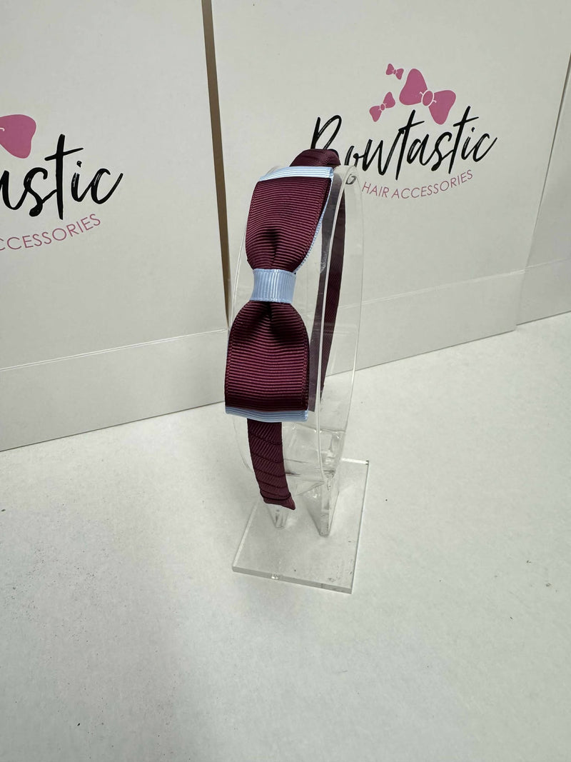3 Inch Flat Bow Alice Band - Burgundy & Bluebell