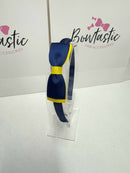 3 Inch Flat Bow Alice Band - Navy & Daffodil