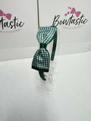 4.5 Inch Flat Bow Alice Band - Forest Green & Green Gingham