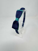 3 Inch Flat Bow Alice Band - Navy & Jade Green
