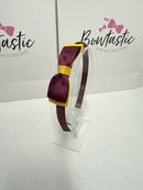 3 Inch Flat Bow Alice Band - Burgundy & Yellow Gold