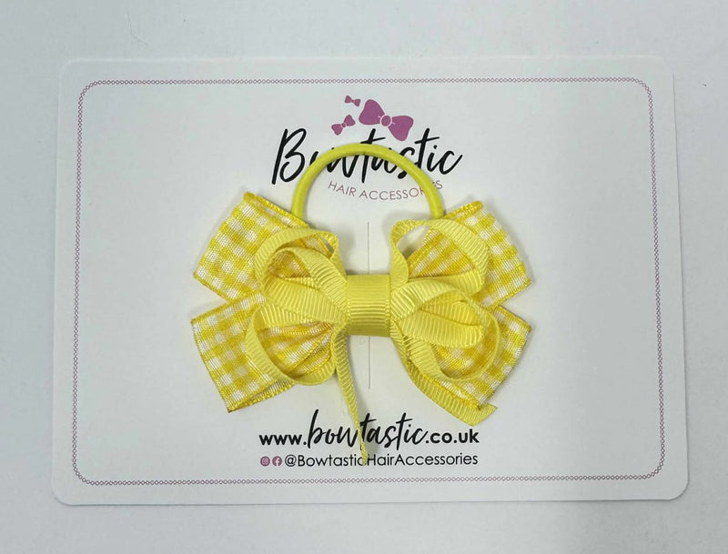 3 Inch Flat Bow Thin Elastic - Yellow & Yellow Gingham