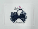 3 Inch Flat Bow Thin Elastic - Navy & Navy Gingham