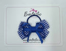 3 Inch Flat Bow Thin Elastic - Royal Blue & Royal Gingham