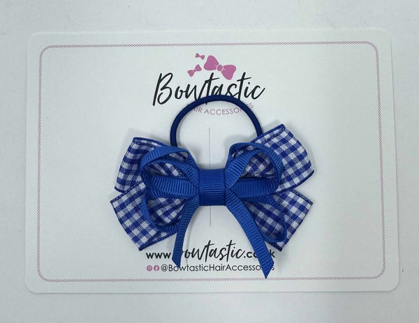 3 Inch Flat Bow Thin Elastic - Royal Blue & Royal Gingham