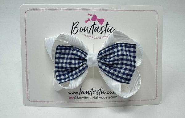 3.5 Inch Tuxedo Double Bow - Navy & White Gingham