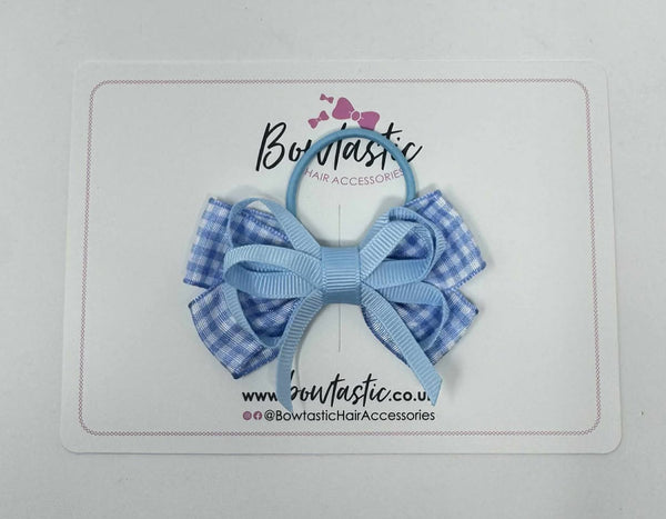 3 Inch Flat Bow Thin Elastic - Blue Topaz & Light Blue Gingham