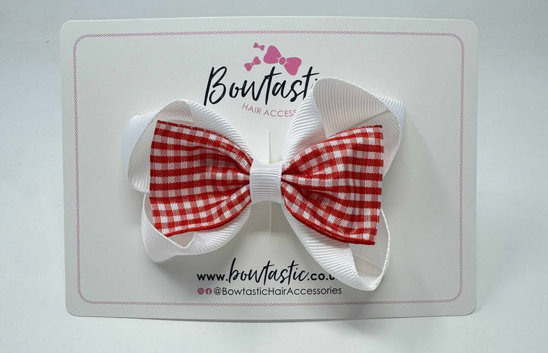 3.5 Inch Tuxedo Double Bow - Red & White Gingham