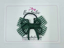 3 Inch Flat Bow Thin Elastic - Forest Green & Green Gingham