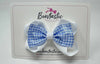 3.5 Inch Tuxedo Double Bow - Thin Elastic - Light Blue & White Gingham