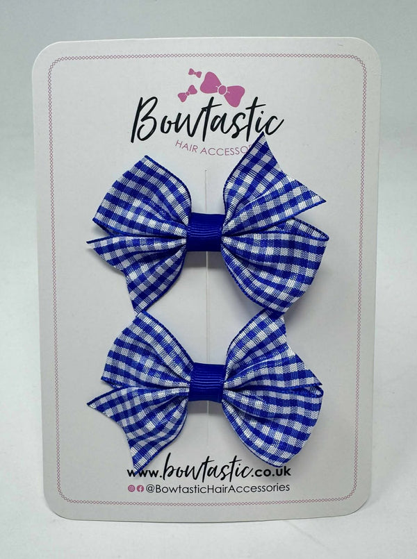 2 Inch Flat Bow - Cobalt & Royal Blue Gingham - 2 Pack