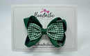 3.5 Inch Tuxedo Double Bow - Thin Elastic - Forest Green & Green Gingham